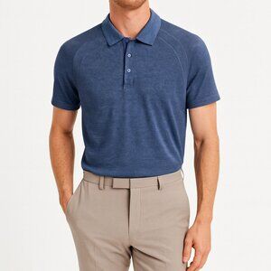 Lululemon Metal Vent Tech Polo Shirt Men’s Large Blue Golf Stretch Activewear